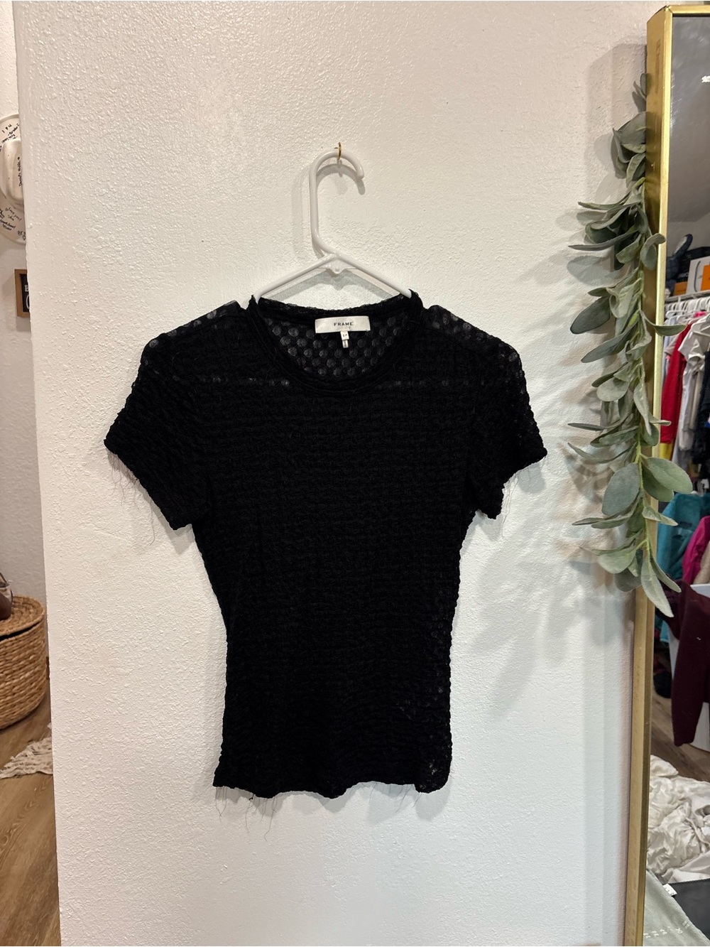 Frame Denim Black Short Sleeve Textured Knit Tee